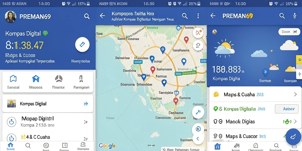 Antarmuka kompas digital yang jelas dan mudah digunakan.