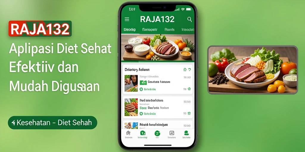 Tampilan antarmuka aplikasi RAJA132 dengan fitur diet sehat.