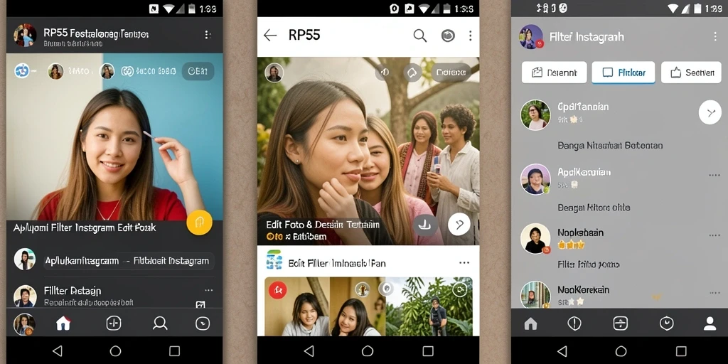 Tampilan antarmuka RP55 dengan berbagai filter Instagram yang memukau.