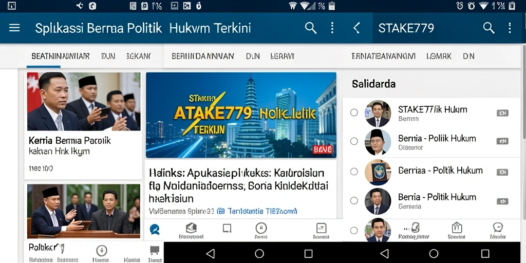 Antarmuka aplikasi STAKE779 menampilkan berita politik hukum terbaru.