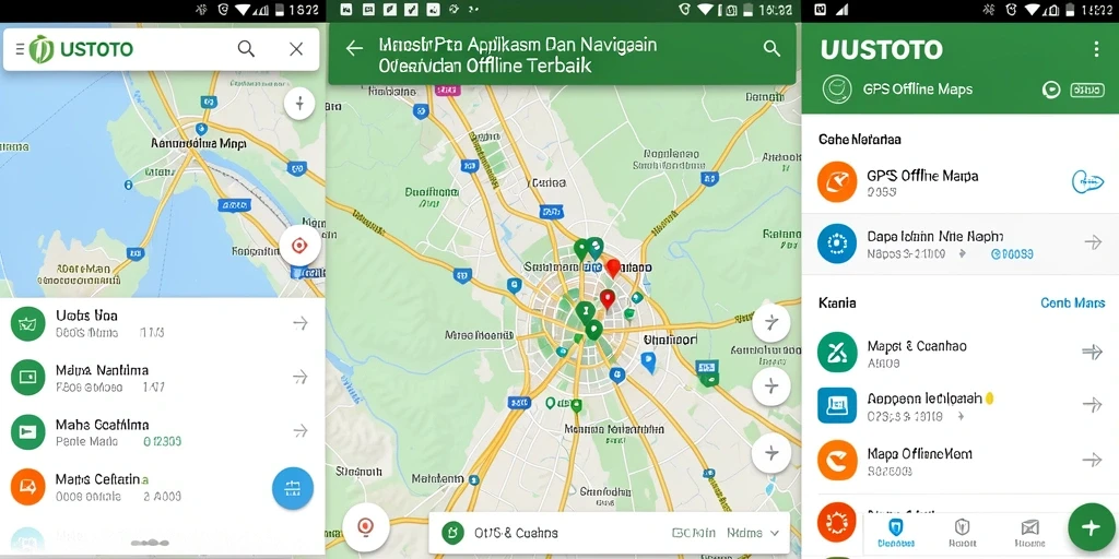 Antarmuka UUSTOTO menampilkan peta offline dan fungsi navigasi yang mudah diakses.
